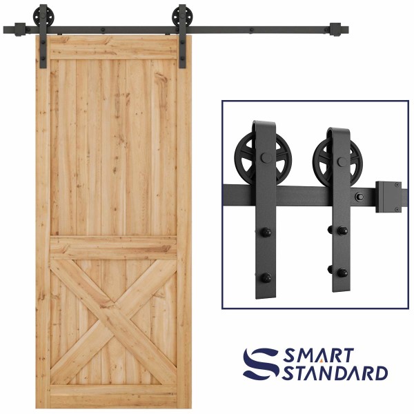 Sturdy and Durable QINAIXQM 4ft Heavy Duty Sliding Barn Door Hardware Kit Fit 24 Wide Single Door Big Wheel Based Style Hanger Rustic Black Simple and Easy to Install