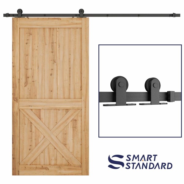 CCJH Sliding Barn Door Hardware Kit 6FT/183CM & 1 pcs Handle Industrial Gate Pull Heavy Duty for Single Wooden Door Max Fit 36 Wide Door Panel（Weaving Flowers Style） 